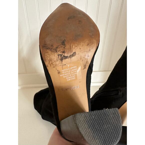 Express Faux Suede Pointed Toe High Heel Boots Black 7 - Picture 6 of 7